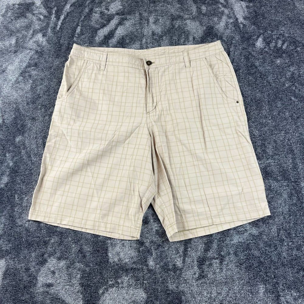 Lululemon Plaid Chino Golf Shorts Men's 38 10.5" Inseam Beige Nylon Spandex